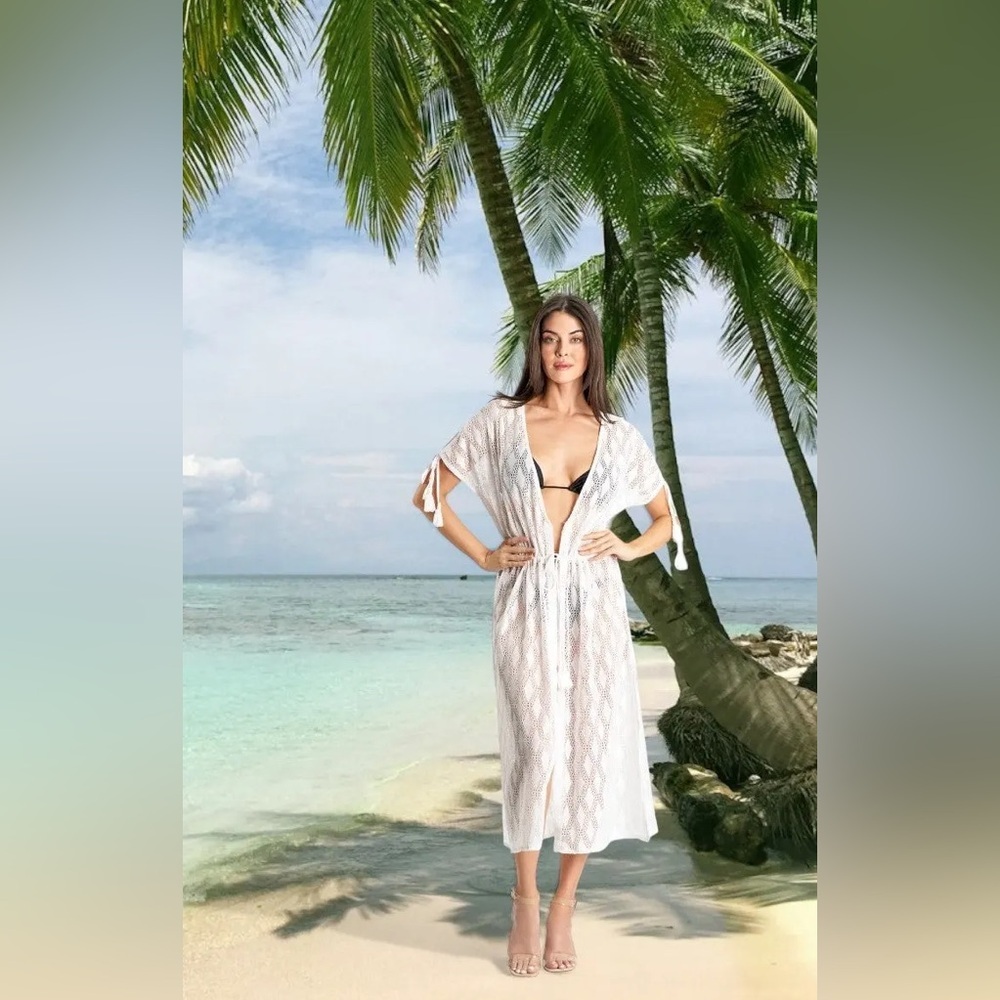 LA MODA Bundle of TWO Crochet Swim Covers White and Black One Size NWT